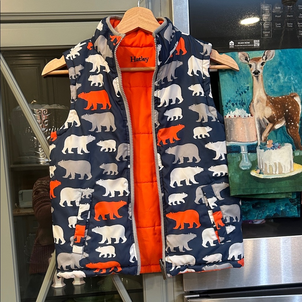 Hatley Navy and Orange Bear Print reversible Kids Vest 8